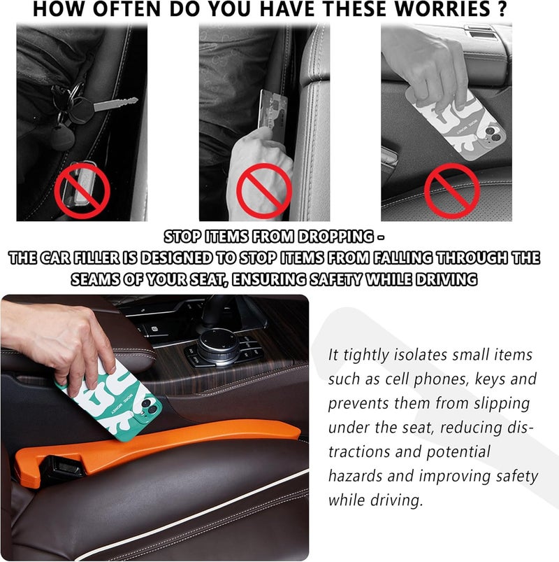 Junecarp Car Seat Gap Filler 2 Pack,Flexible Car Gap Filler Organizer to Stop Items from Dropping,Essential Interior Car Accessories Seat Gap Plug Perfectly Fits Car Gap (Orange) - Image 5